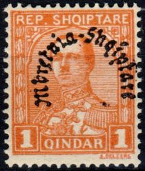 King Zog I of Albania overprinted in black