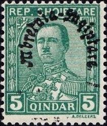 King Zog I of Albania overprinted in black