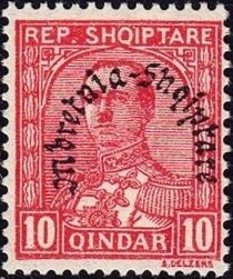 King Zog I of Albania overprinted in black