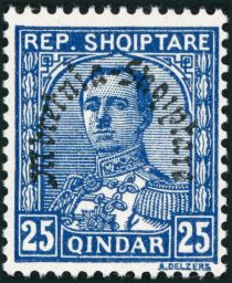 King Zog I of Albania overprinted in black