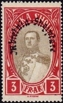 King Zog I of Albania overprinted in black