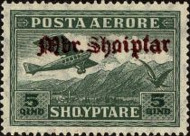 Airplane Crossing Mountains, overprinted in red brown