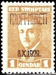 King Zog I of Albania overprinted in black