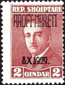 King Zog I of Albania overprinted in black