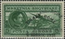 King Zog and Airplane over Tirana, overprinted