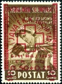 Nurse and child, overprinted in carmine