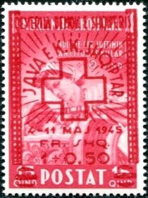 Nurse and child, overprinted in carmine