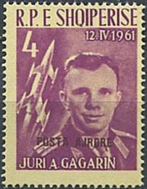 ‭Yuri Gagarin and Vostok 1, overprinted in violet