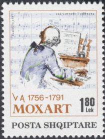 Wolfgang Amadeus Mozart, playing piano