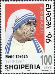 Mother Teresa, overprinted in silver