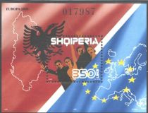 Men, women, flags of Albania and European Union