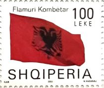 Albanian flag blowing in wind