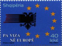 European Union flag and Albanian coat of arms