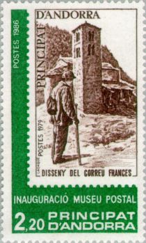 French postman in front of St. Joan de Caselles