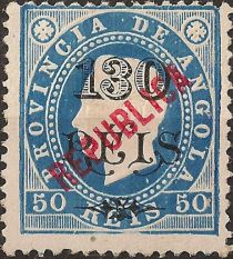 D. Luis I, local overprint "REPUBLICA"