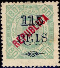 King Carlos I - local overprint "REPUBLICA" and surcharged