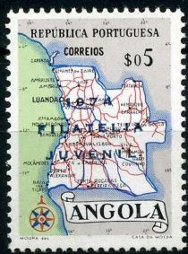 Map of Angola overprinted "1974 FILATELIA JUVENIL"