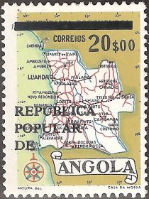 Map of Angola overprinted "REPUBLICA POPULAR DE"