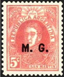 100 years of Argentine Post, San Martín, ovpt. “M.G.”