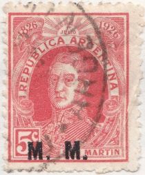 100 years of Argentine Post, San Martín, ovpt. "M.M."