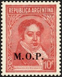 Bernardino Rivadavia (1780-1845), ovpt. “M.O.P.”