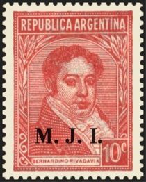 Bernardino Rivadavia (1780-1845), ovpt. “M.J.I.”