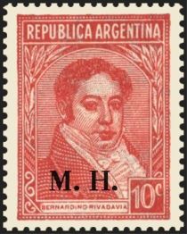 Bernardino Rivadavia (1780-1845), ovpt. “M.H.”