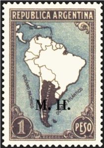 Map of South America with borderlines, ovpt. “M.H.”