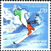 Winter Olympics, 2006, Turin - Map of Italy on Skis