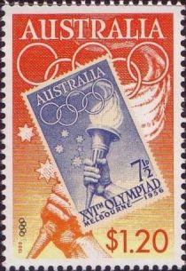 Olympic Torch and 1956 7½d. Stamp