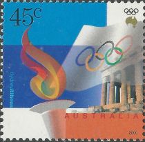 Olympic Flag, Flame and Parthenon