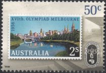 2s Melbourne across River Yarra stamp, 1956