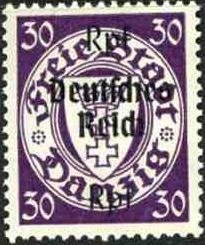 Stamps of Danzig surch Deutsches Reich and new values.