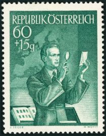 Collector examining a stamp