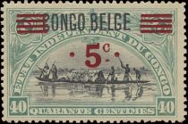 Native Canoe typographic overprint "CONGO BELGE" surcharged