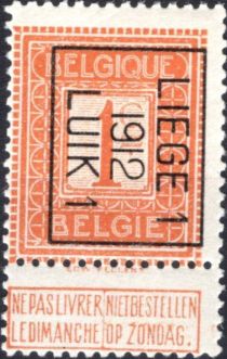 Figure - Typo. overprint with LIEGE 1 1912 LUIK 1