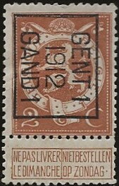 Standing lion - Typo. overprint with "GENT 1 1912 GAND 1"