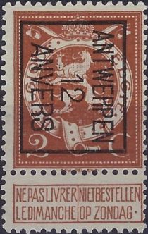 Standing lion - Typo. overprint with ANTWERPEN 12 ANVERS