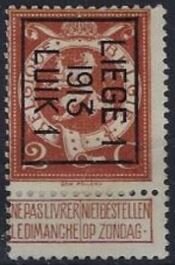 Standing lion - Typo. overprint with LIEGE 1 1913 LUIK 1