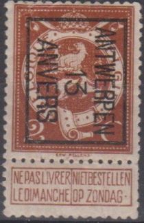 Standing lion - Typo. overprint with ANTWERPEN 13 ANVERS