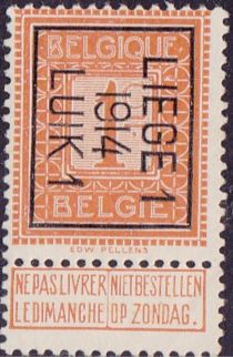 Figure - Typo. overprint with LIEGE 1 1914 LUIK 1