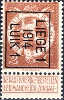 Standing lion - Typo. overprint with LIEGE 1 1914 LUIK 1