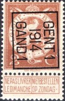 Standing lion - Typo. overprint with GENT 1 1914 GAND 1