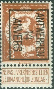 Standing lion - Typo. overprint with ANTWERPEN 14 ANVERS