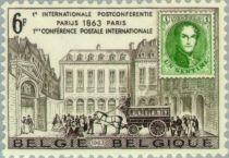 Facade of the Post Office in Paris and Stamp Mi:BE10A (1863)