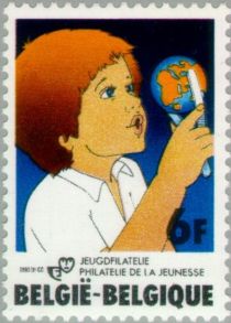 Symbolic representation of stamp collecting by young childre