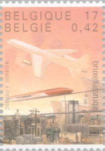 Brussels 2000, European city of culture. Skyline and airplan