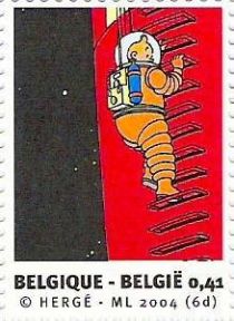 Tintin and the rocket in space