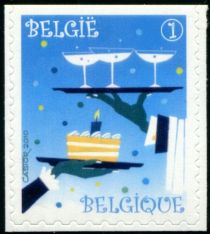 Party Stamp: Champagne & Cake - Top imperforate