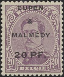 Overprint "Eupen & Malmédy" and Surcharge on King Albert I